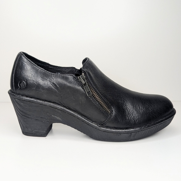 Born black leather clogs zipper low heel platform women's size 9.5 - Picture 1 of 10